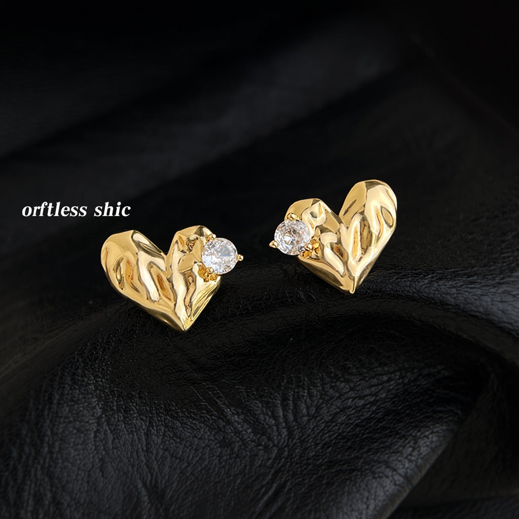 A廠【7152】原創肌理感微鑲鋯石925銀針時尚高級感輕奢風愛心耳飾耳環女
 25.11-4