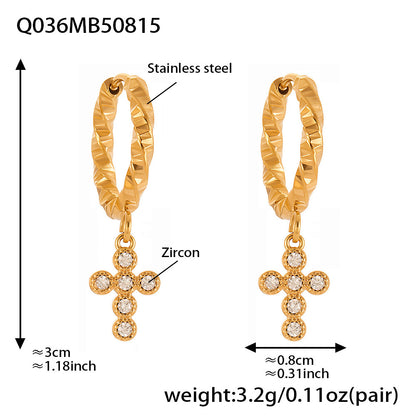 B廠【Q015】不鏽鋼超閃5A鋯石十字架耳環跨國簡約輕奢風耳環鍍18k真金 25.08-5