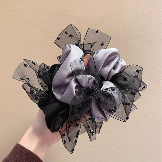 C廠【J43】歐根紗波點大腸髮圈女氣質蝴蝶結紮頭髮頭繩高級感髮飾紫色髮繩
 25.12-3「C廠-單筆結帳需滿，NT$500出貨(不含運費)」