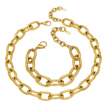 B廠【TXP530】歐美ins嘻哈風粗鏈條項鍊手鍊套裝不鏽鋼鍍18k真金簡約輕奢設計感
 26.01-2