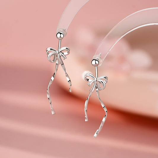 D廠【YC9844E】純銀S925飄帶蝴蝶結耳環芭蕾風甜美高級感氣質個性公主耳飾
 25.12-3
