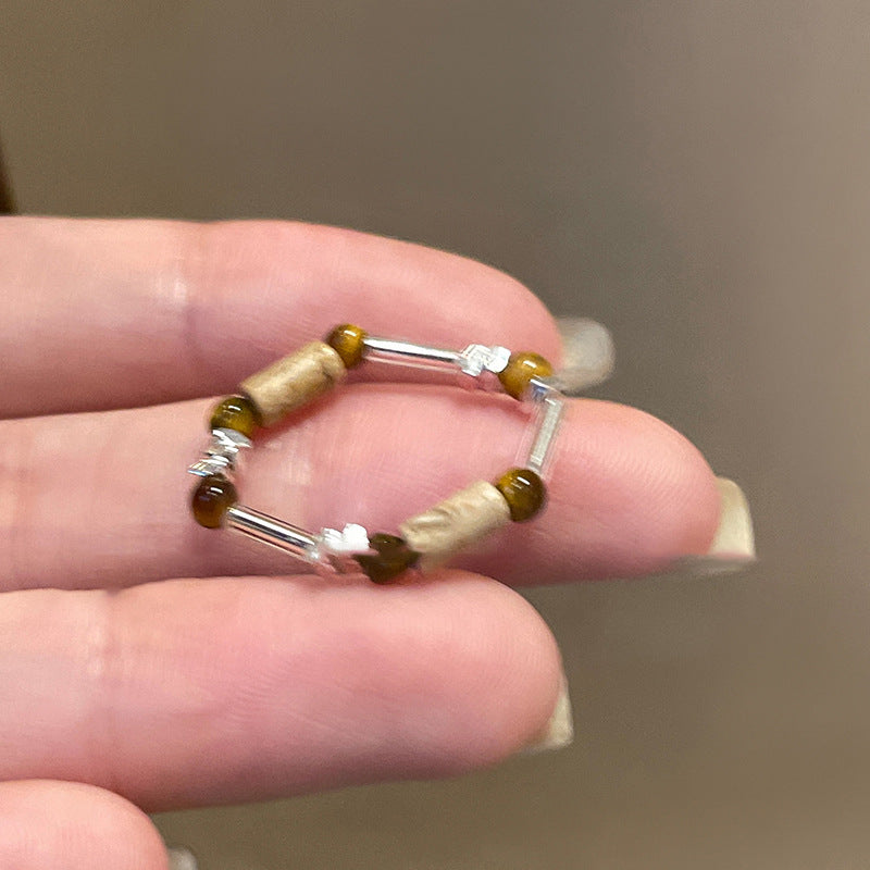 A廠【HR2789】復古碎銀黑膽石石頭串珠戒指民族風食指戒個性小眾設計感指環
 25.10-4