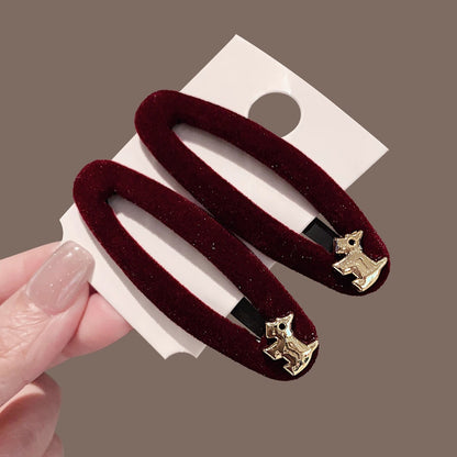 C廠【Y987】新款精緻小巧氛圍感髮夾絲絨金標小狗側邊小夾子bb夾復古髮飾女
 25.12-4「C廠-單筆結帳需滿，NT$500出貨(不含運費)」