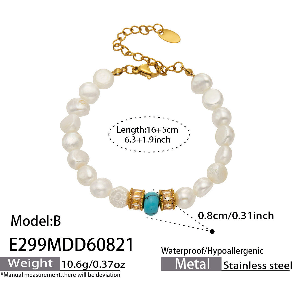 B廠【E299】歐美天然淡水珍珠手串不鏽鋼鍍18k金 精緻輕奢女飾品手鍊組合
 26.08-4