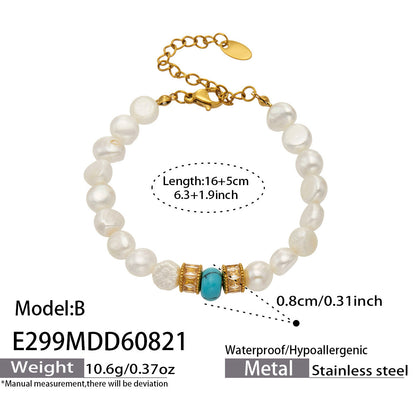 B廠【E299】歐美天然淡水珍珠手串不鏽鋼鍍18k金 精緻輕奢女飾品手鍊組合
 26.08-4