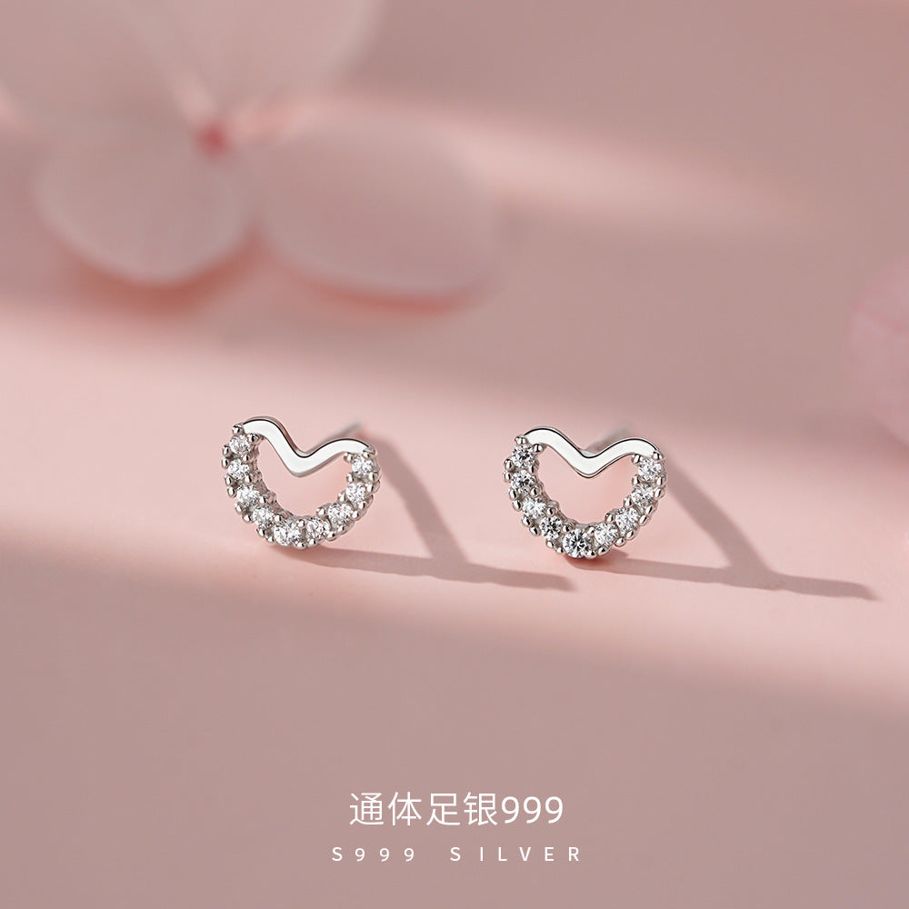 D廠【YC9517E】足銀S999愛心耳環韓風韓系氣質溫柔設計感簡約小眾甜美耳飾 26.07-1