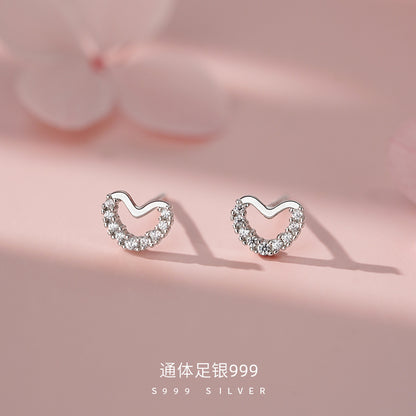 D廠【YC9517E】足銀S999愛心耳環韓風韓系氣質溫柔設計感簡約小眾甜美耳飾 26.07-1