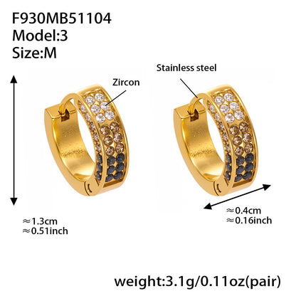 B廠【F930】ins風高品質彩色5A鋯石圓圈卡扣耳環不鏽鋼鍍18k真金耳飾女
 25.11-2