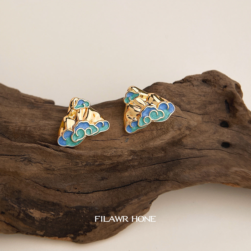 A廠【6930】巫山！原廠~國潮文藝復古新中式新款925銀針彩繪琺瑯滴釉耳飾耳飾
 25.10-3