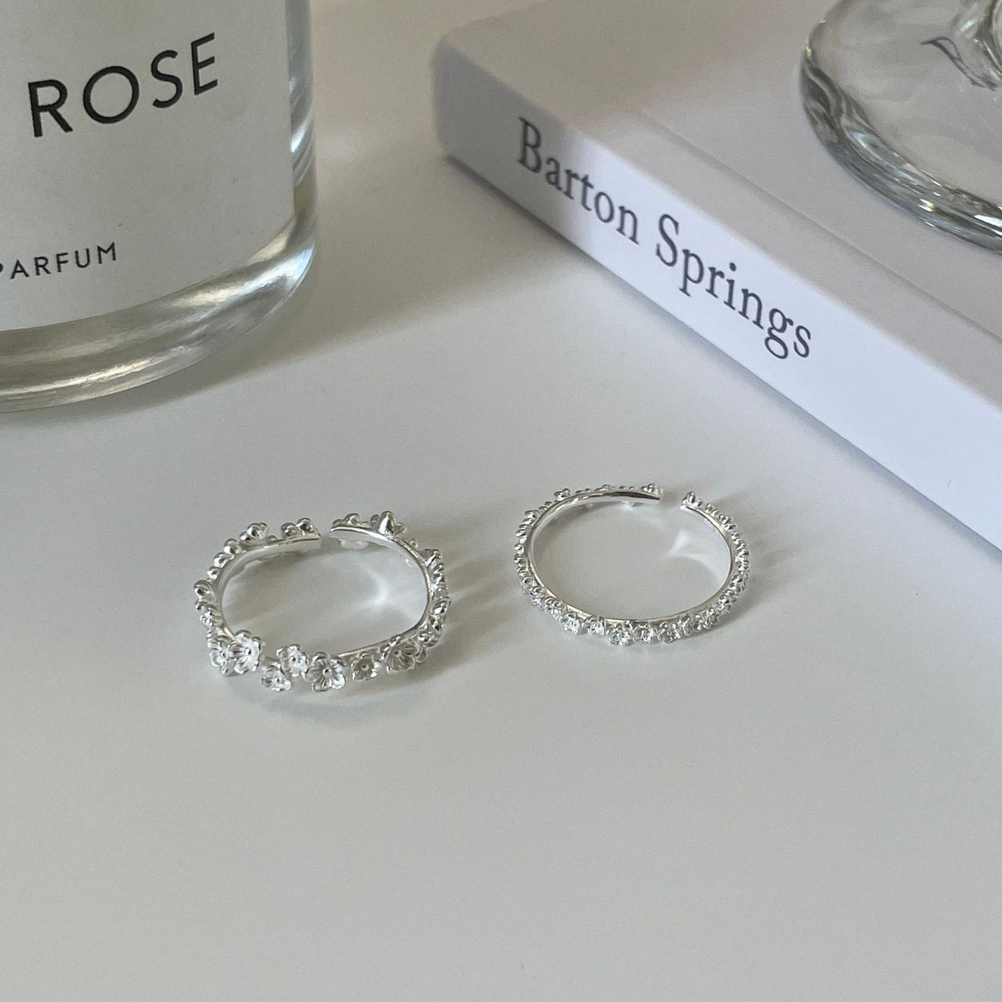 E廠【DQ8565R】S999純銀韓系甜美繁花戒指女簡約小清新花朵百搭疊戴開口指環
 25.10-3