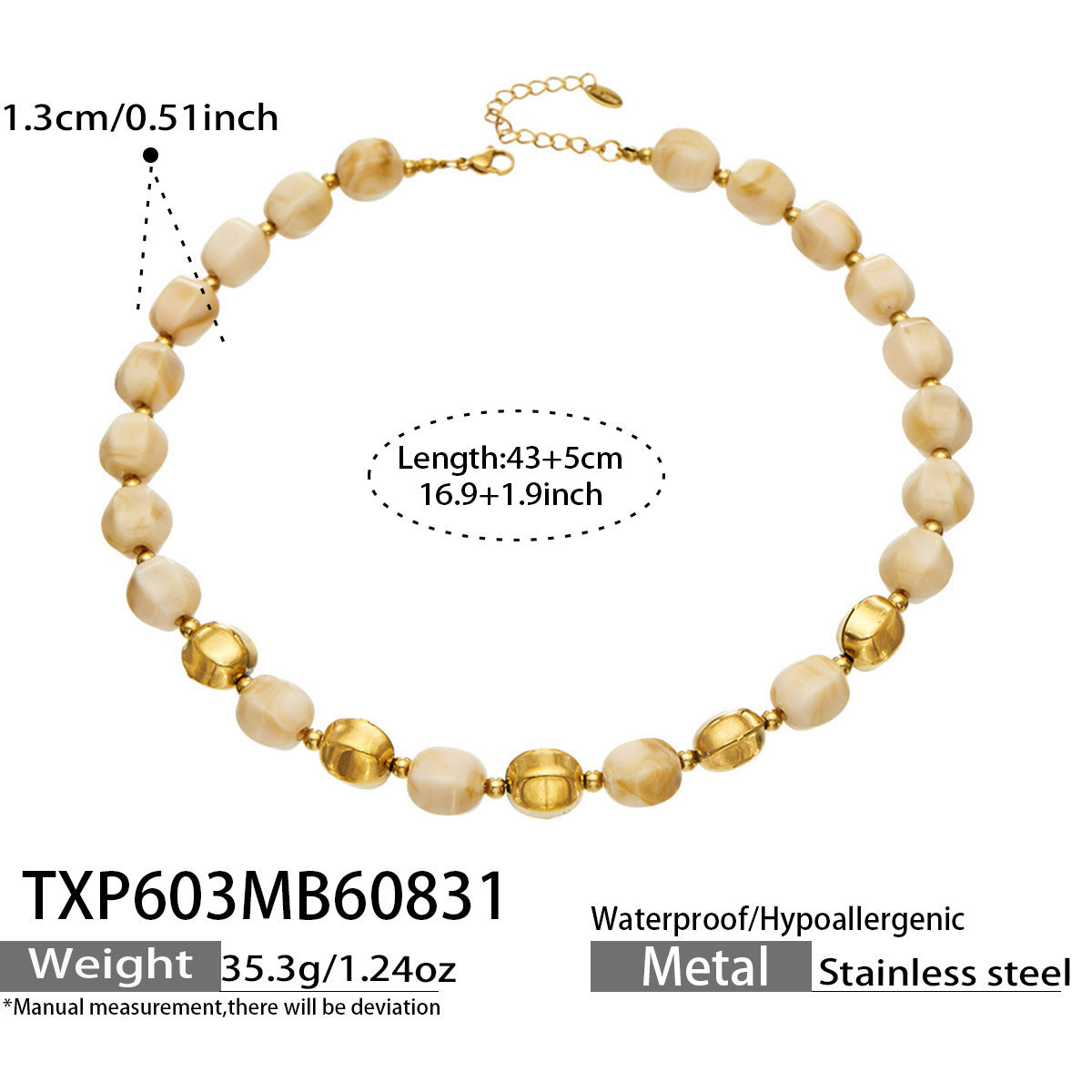 B廠【TXP603】歐美輕奢風不銹鋼金珠復古樹脂彩色手飾小眾手鍊項鍊女套裝飾品
 26.09-1