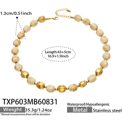 B廠【TXP603】歐美輕奢風不銹鋼金珠復古樹脂彩色手飾小眾手鍊項鍊女套裝飾品
 26.09-1