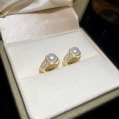 A廠【HE29241】法式復古鋯石圓形珍珠耳環優雅氣質小眾百搭耳環輕奢高級感耳飾女
 25.11-1