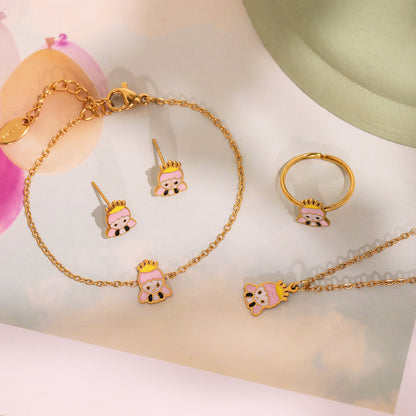 B廠【TXP259】不鏽鋼材質砝碼彩釉皇冠女孩兒童新款套裝鍍18k真金不掉色 25.05-5