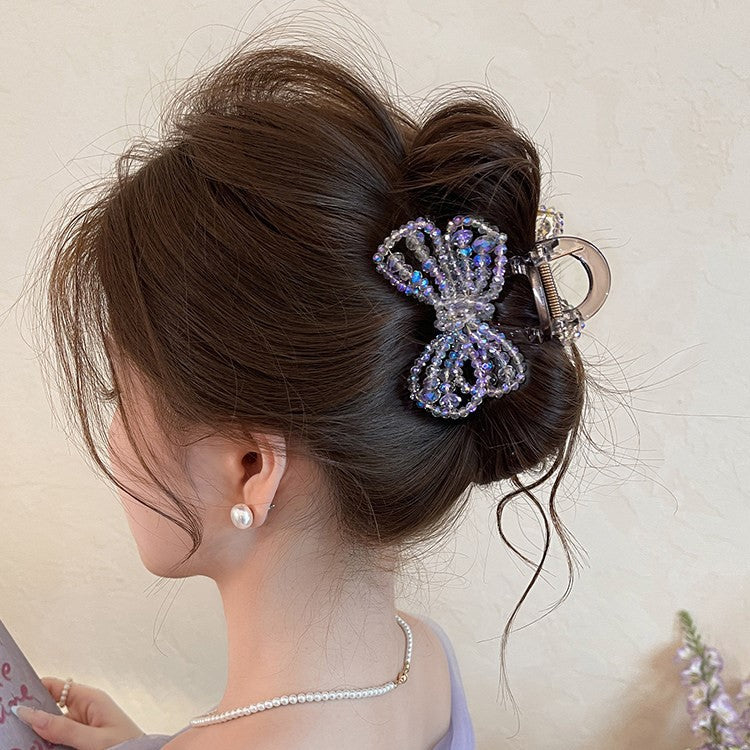 C廠【X120】幻彩串珠抓夾女蝴蝶結鯊魚夾子高級感氣質盤髮夾甜美頭飾2026新款
 26.04-3