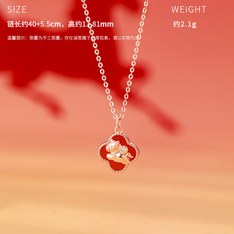 D廠【YC2903N】原創純銀S925純銀四葉花小馬項鍊手鍊耳環生肖本命年個性首飾
 25.11-3