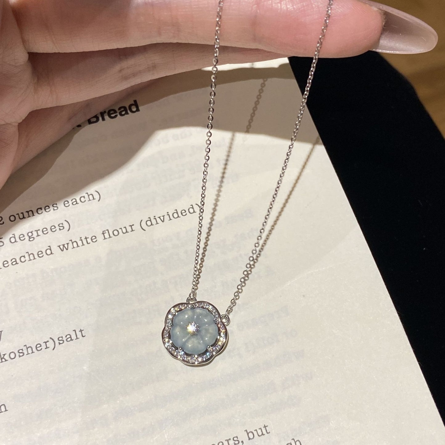 E廠【XDQ1854N】S925純銀新中式天然翡翠花朵項鍊女輕奢精緻感鎖骨鏈
 25.11-4