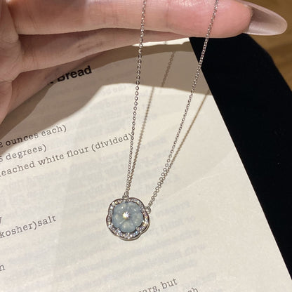 E廠【XDQ1854N】S925純銀新中式天然翡翠花朵項鍊女輕奢精緻感鎖骨鏈
 25.11-4