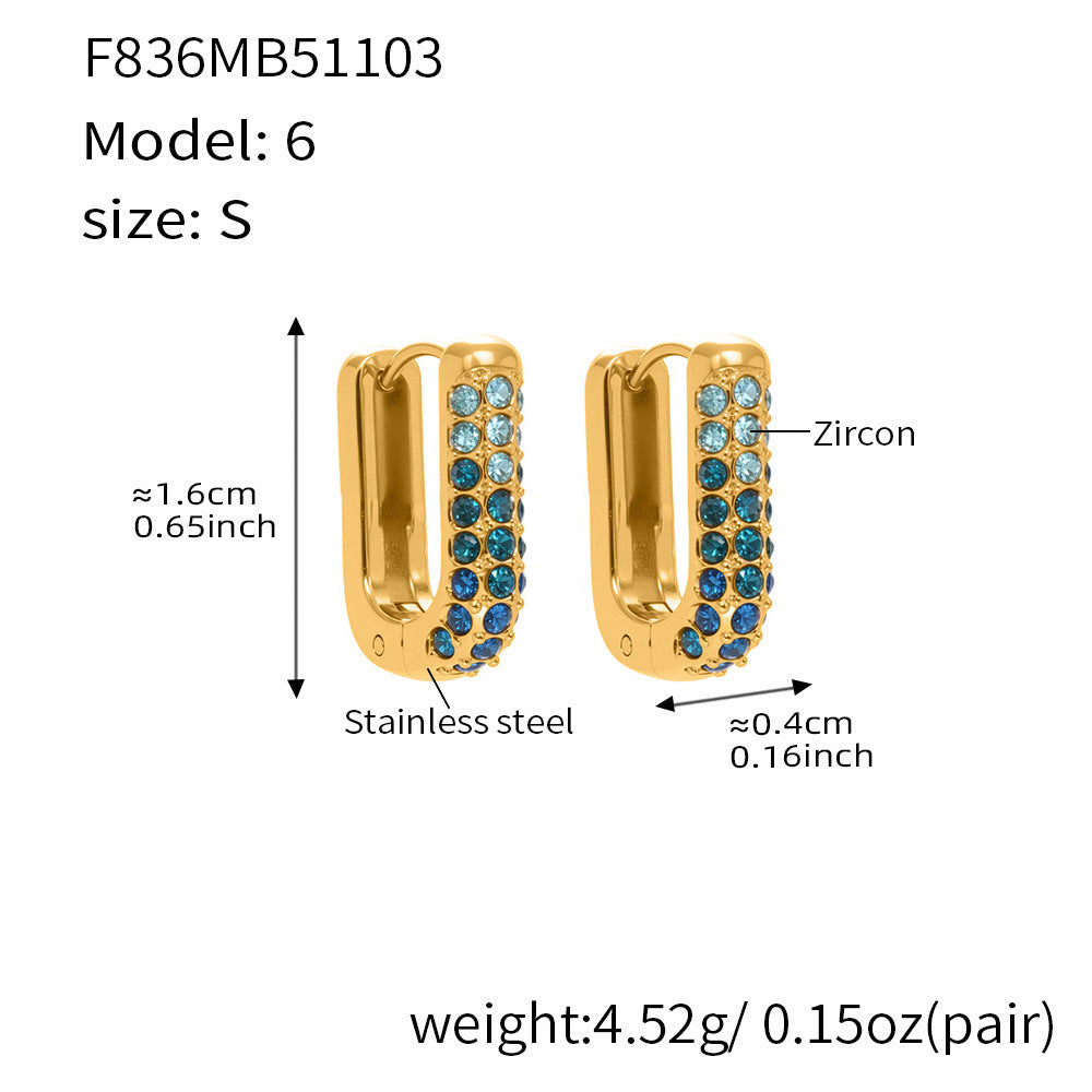 B廠【F836】跨國新款彩色5A鋯石長款U型耳扣耳圈不鏽鋼鍍18k真金不掉色
 25.11-2