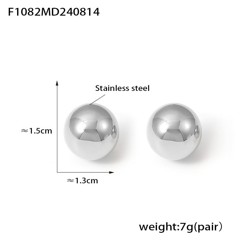 B廠【F1082】歐美新款球球耳環簡約冷淡風半圓空心耳飾秋冬輕奢不鏽鋼跨境飾品 24.08-3