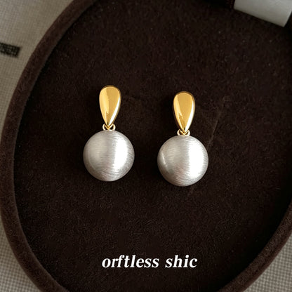 A廠【7505】雙色電鍍拉絲質感圓形幾何球球銀針耳環時尚高級感水滴耳飾女
 26.04-3