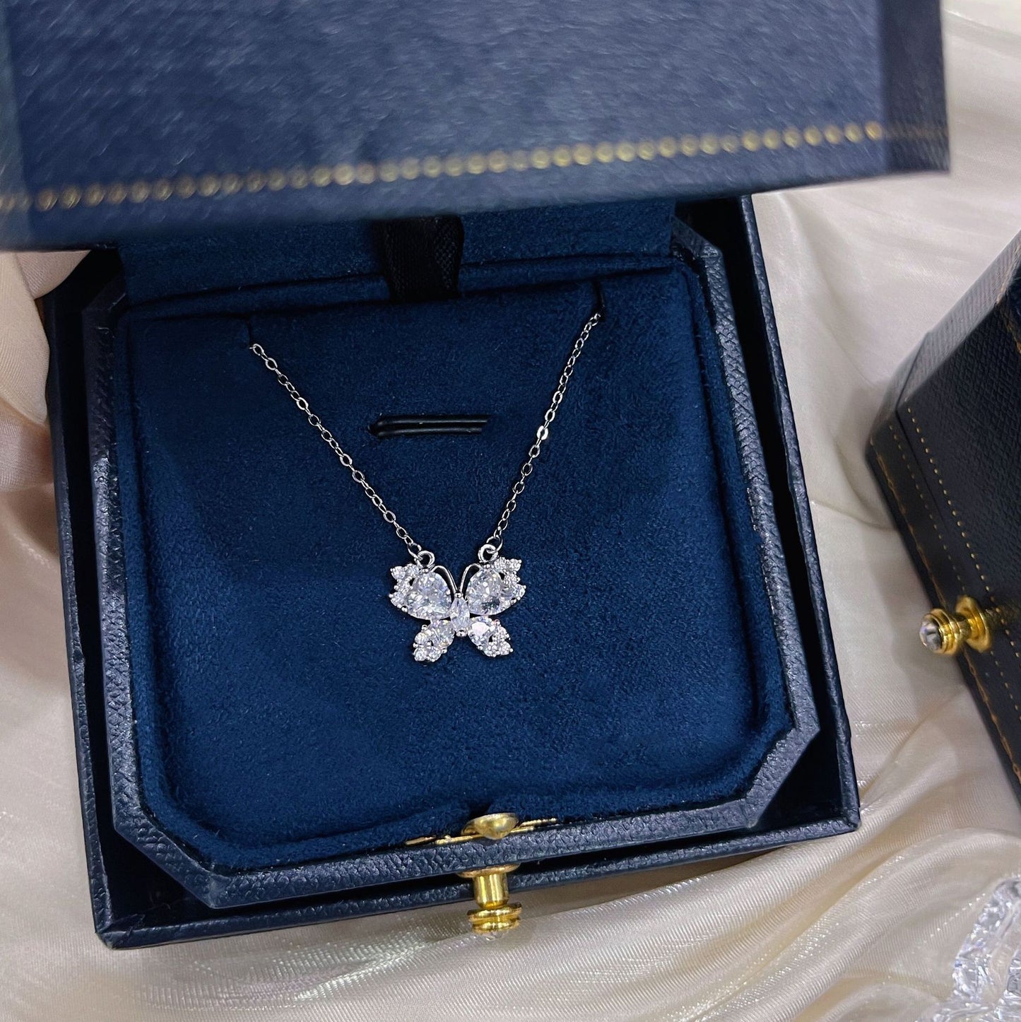 F廠【DQ0848N】S999純銀輕奢甜美閃鑽蝴蝶項鍊女氣質高級感鋯石百搭鎖骨鏈潮
 25.10-4