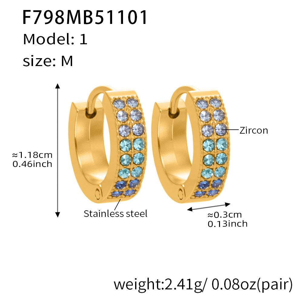 B廠【F798】簡約C型鑲彩鑽拼色鋯石耳扣不鏽鋼鍍18k真金輕奢小眾耳環女
 25.11-1