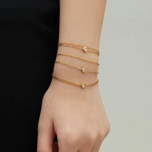 B廠【E198】不鏽鋼單鑽鋯石雙層手鍊鍍18k真金 INS冷淡風疊戴氣質新款手飾女
 25.12-3