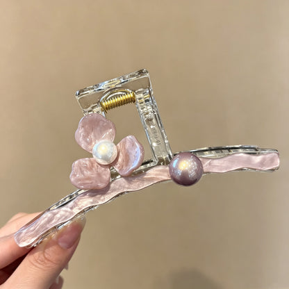 C廠【X542】粉紅色花朵醋酸抓夾女2026新款高級感後腦勺盤發大號髮量大鯊魚夾子 26.07-1「C廠-單筆結帳需滿，NT$500出貨(不含運費)」