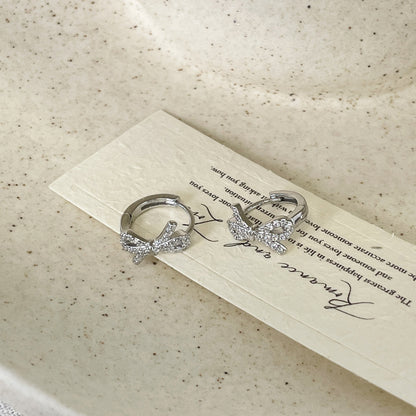 E廠【XDQ10639E】韓國氣質滿鑽蝴蝶結耳扣女S925純銀精緻名媛風耳圈甜美耳飾品
 25.12-1