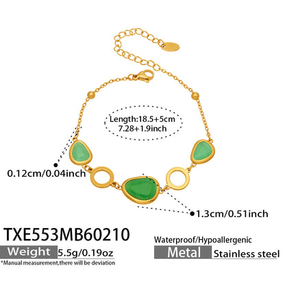 B廠【TXP553】歐美輕奢橢圓貓眼石項鍊手鍊耳環不鏽鋼鍍18k金首飾套裝
 26.10-4