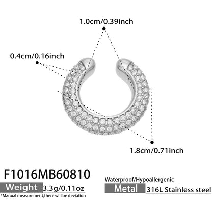 B廠【F1016】跨境新款C型鑲彩鋯石爆閃無耳洞耳環鈦鋼鍍金百搭輕奢女飾品耳環
 26.08-2