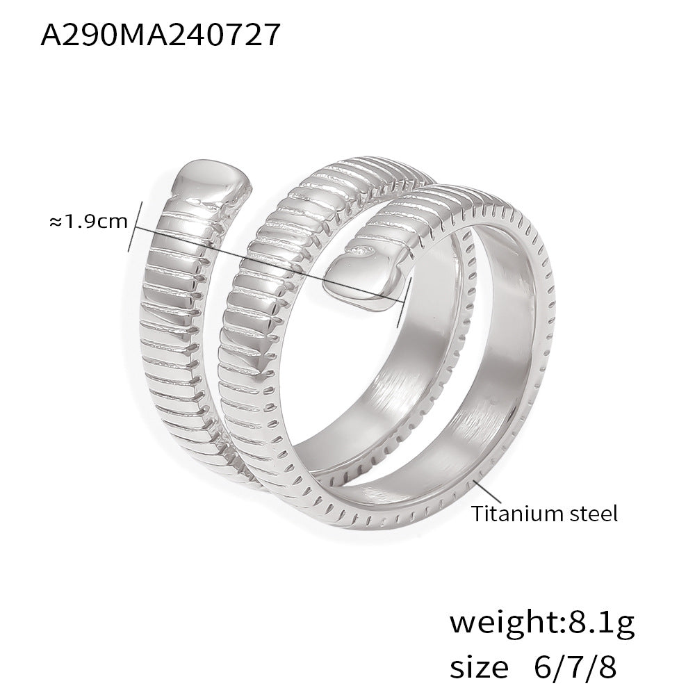 B廠【A290】歐美跨國新款幾何纏繞螺紋指環鈦鋼鍍18k金開口不可調整戒指 24.07-5