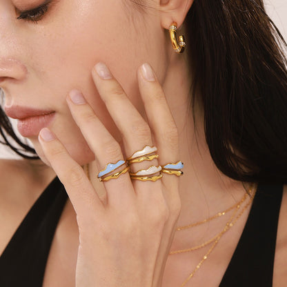 B廠【A636】歐美飾品不鏽鋼砝碼彩釉幾何雙層開口戒指鍍18k金保色指環 25.03-1