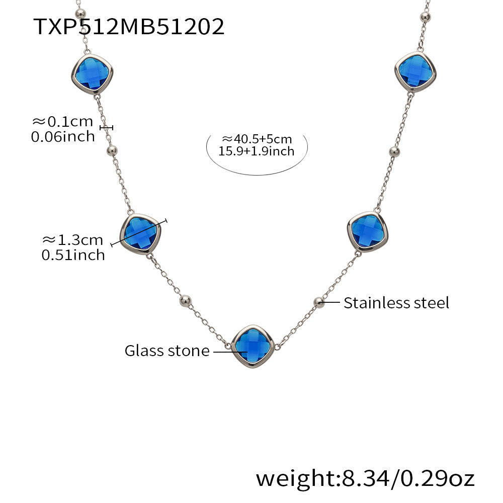 B廠【TXP512】不銹鋼正方形切面玻璃石手鍊項鍊耳環套裝歐美風潮酷氣質珠寶首飾
 25.12-2