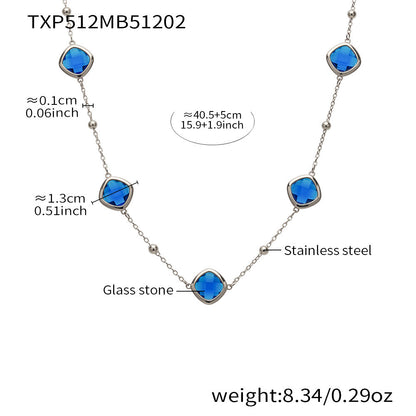 B廠【TXP512】不銹鋼正方形切面玻璃石手鍊項鍊耳環套裝歐美風潮酷氣質珠寶首飾
 25.12-2