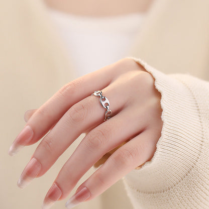 D廠【YC4916R】S999足銀豬鼻子戒指可愛輕奢高級感開口戒個性新款手飾品 25.01-1