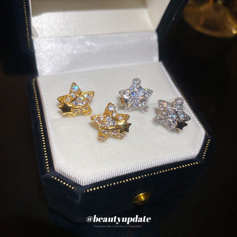 A廠【HE25570】18K真金電鍍925銀針鋯石星星耳環簡約優雅氣質耳環輕奢高級感耳飾女 25.03-4