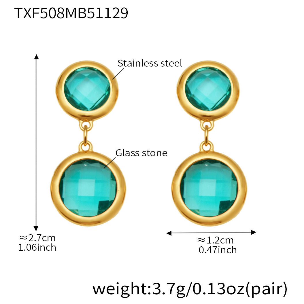 B廠【TXE508】不鏽鋼滿鑽鋯石切面包邊玻璃石手鍊耳環鍍18k真金首飾組不掉色
 25.12-1