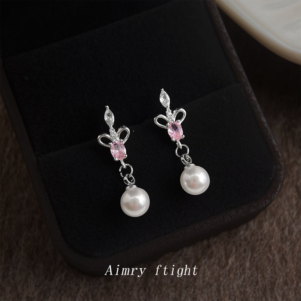 A廠【7328】原創鳶尾花微鑲鋯石925銀針長水滴珍珠耳飾清新甜美耳環女
 26.01-2