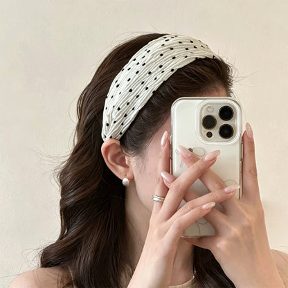 C廠【X492】高級感褶皺波點髮箍女款日常通勤外戴壓髮髮卡高顱頂頭箍百搭髮飾
 26.06-3