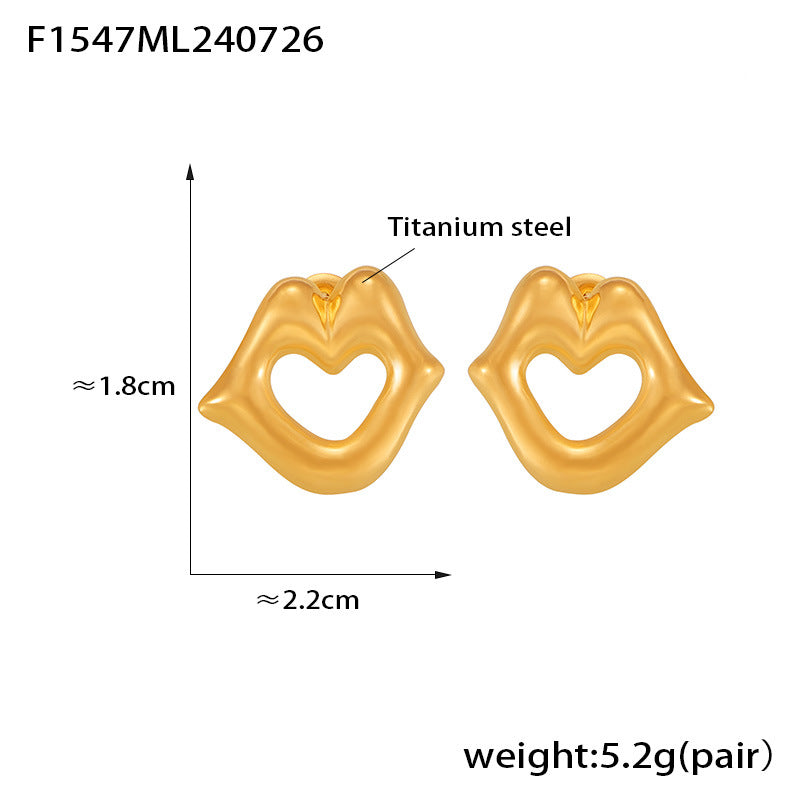 B廠【F1547】歐美INS風嘴唇鏤空心形耳環鈦鋼鍍18k真金女個性創意跨國新耳飾 24.07-5