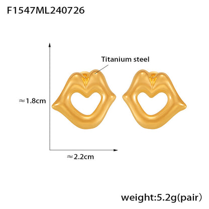 B廠【F1547】歐美INS風嘴唇鏤空心形耳環鈦鋼鍍18k真金女個性創意跨國新耳飾 24.07-5