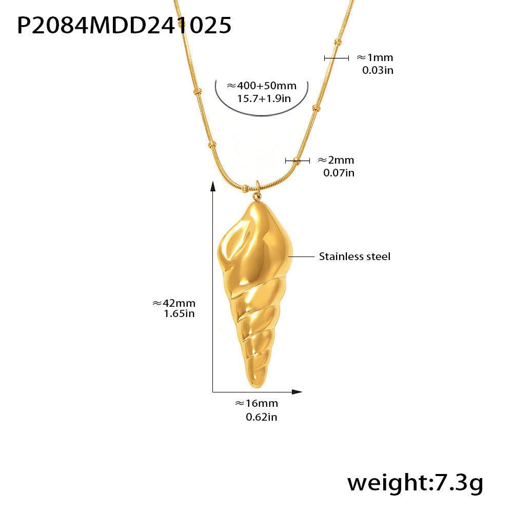 B廠【P2084】飾品空心海螺吊墜不鏽鋼雙層疊戴項鍊沙灘海洋輕盈感不褪色 24.11-2