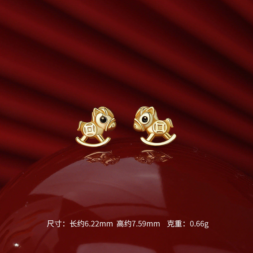 D廠【YC4030N】原創足銀S999銜寶萌駒木馬鋯石項鍊吊墜輕奢耳環本命年手鍊
 26.01-2