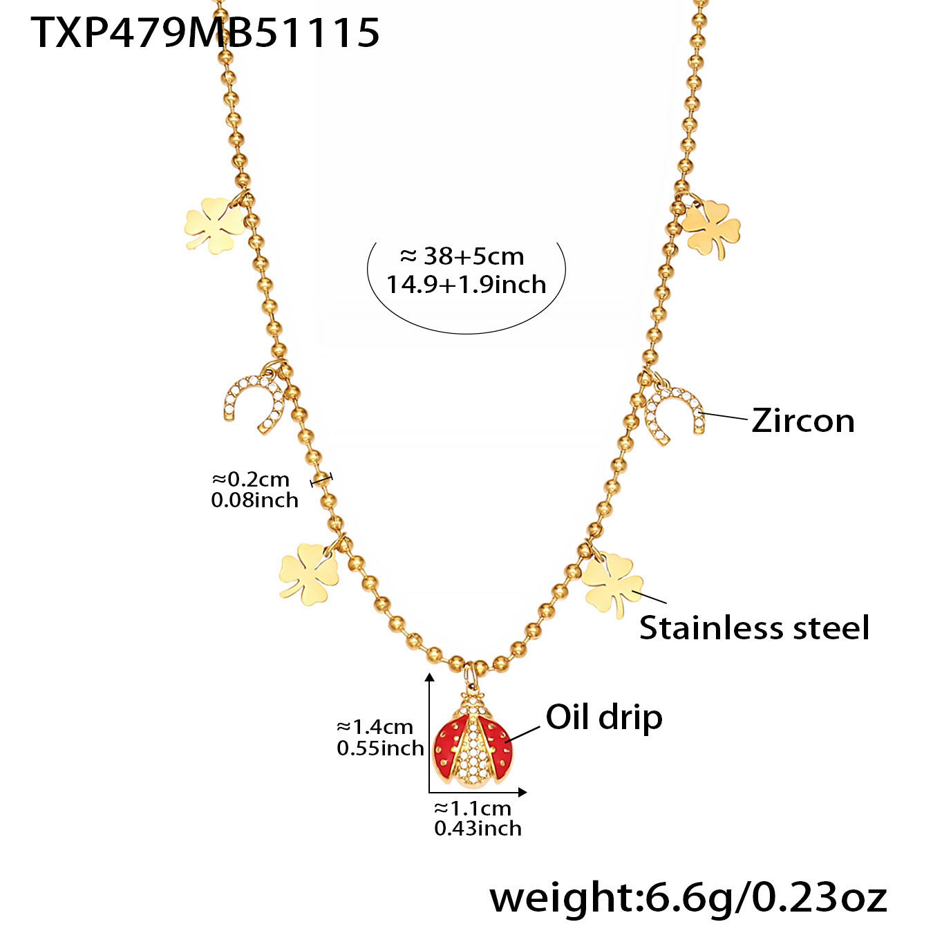 B廠【TXP479】不銹鋼5A鋯石滴油七星瓢蟲多配件吊墜項鍊手鍊耳環腳鍊套裝
 25.11-3