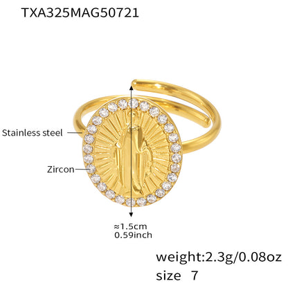 B廠【TXF325】超閃5A鋯石圓牌耶穌滿鑽設計耳環戒指組不鏽鋼18k鍍真金 25.08-2
