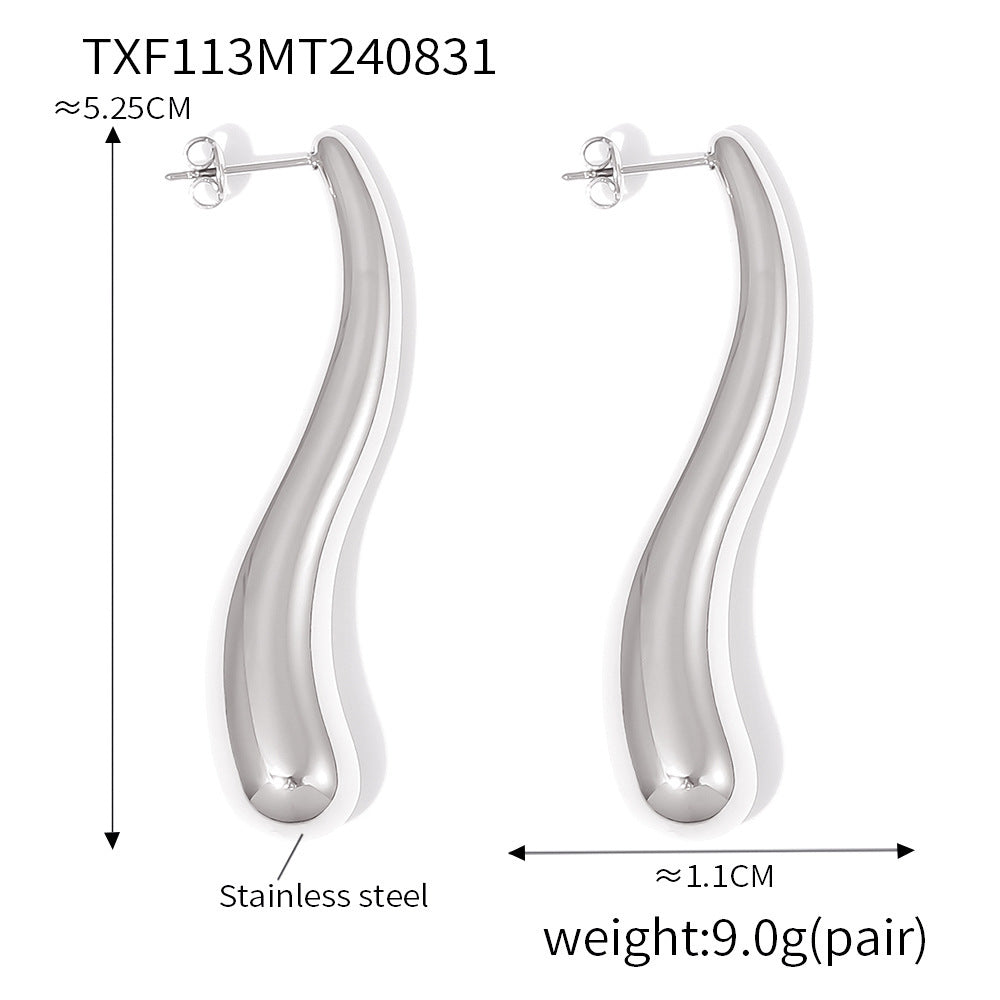 B廠【F113】歐美跨境簡約長條水滴空心吊墜新款項鍊不鏽鋼耳環時尚套裝 24.09-2