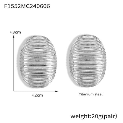 B廠【F1552】歐美時尚簡約條紋橢圓耳環鈦鋼鍍18K金氣質復古爆款耳飾女 24.06-2