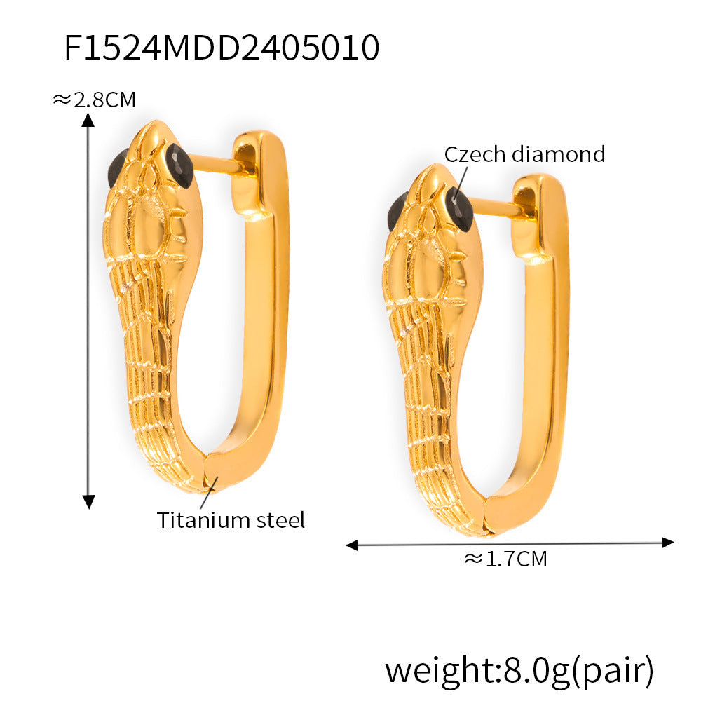 B廠【F1524】跨國歐美小眾設計蛇形耳飾時尚個性鈦鋼鍍金鑲鑽耳環網紅同款耳環 24.05-3